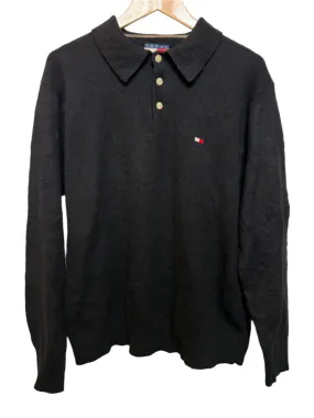 Tommy Hilfiger Women's Black Collared (Size L) Travel Trend Ribbed Collar Detail