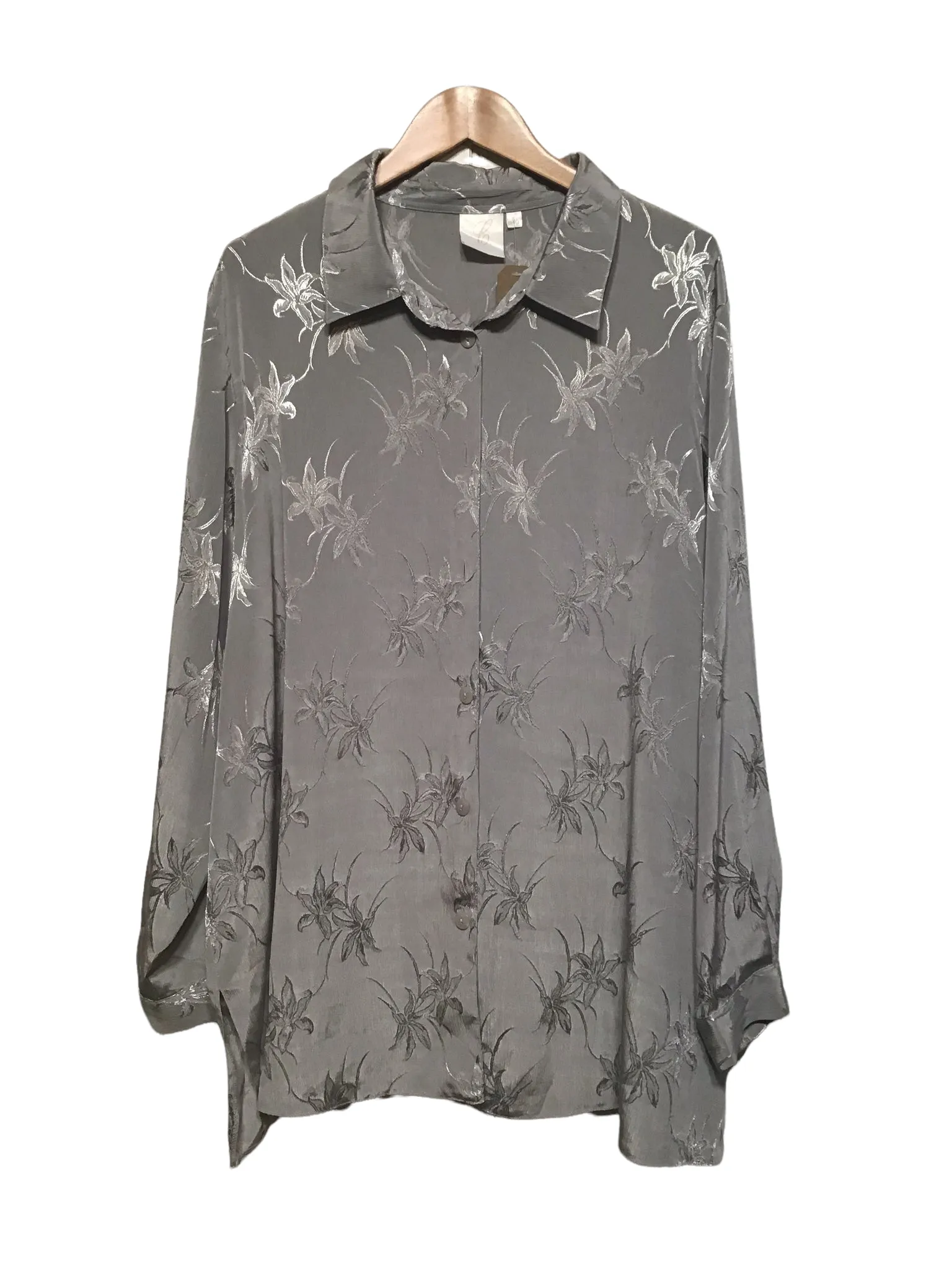 Silver Floral Blouse (Size XL) Lightweight Feel