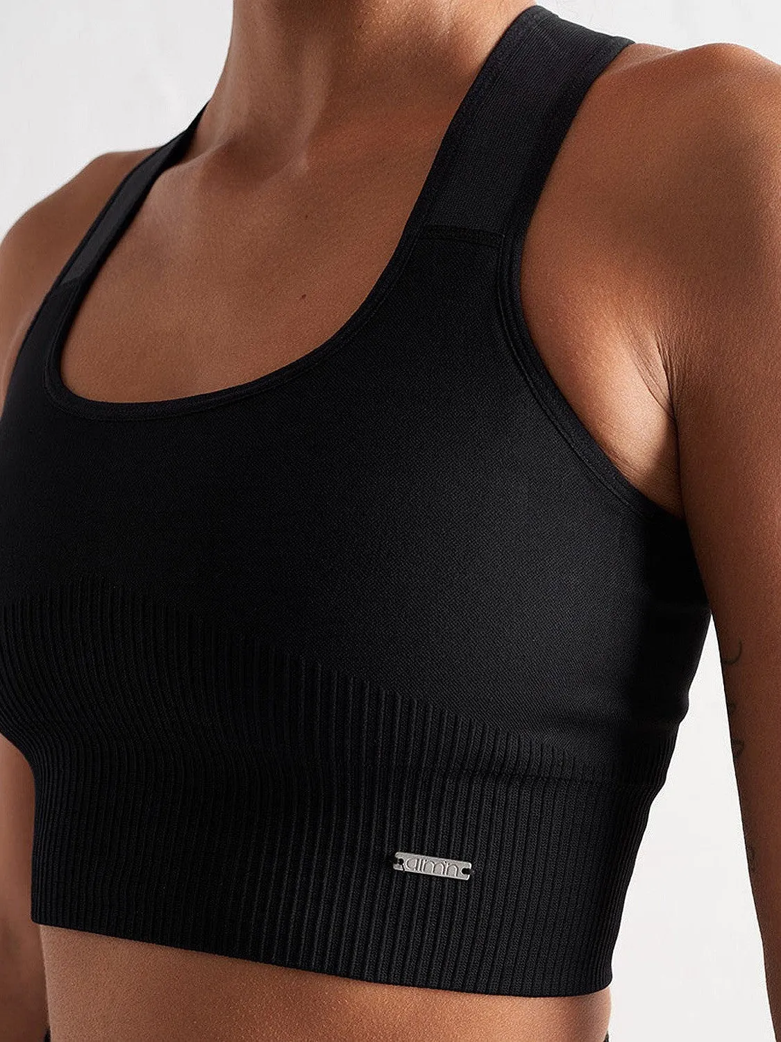 Black High Support Ribbed Bra cross-training Lightweight Bra