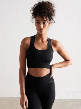 Black High Support Ribbed Bra Loose fit seams