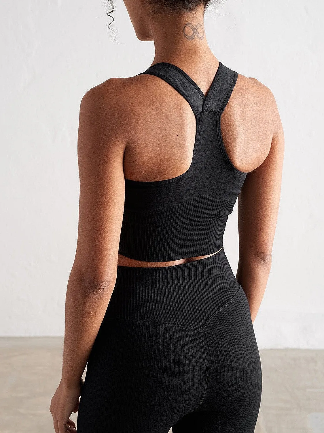 Black High Support Ribbed Bra Easy Comfort