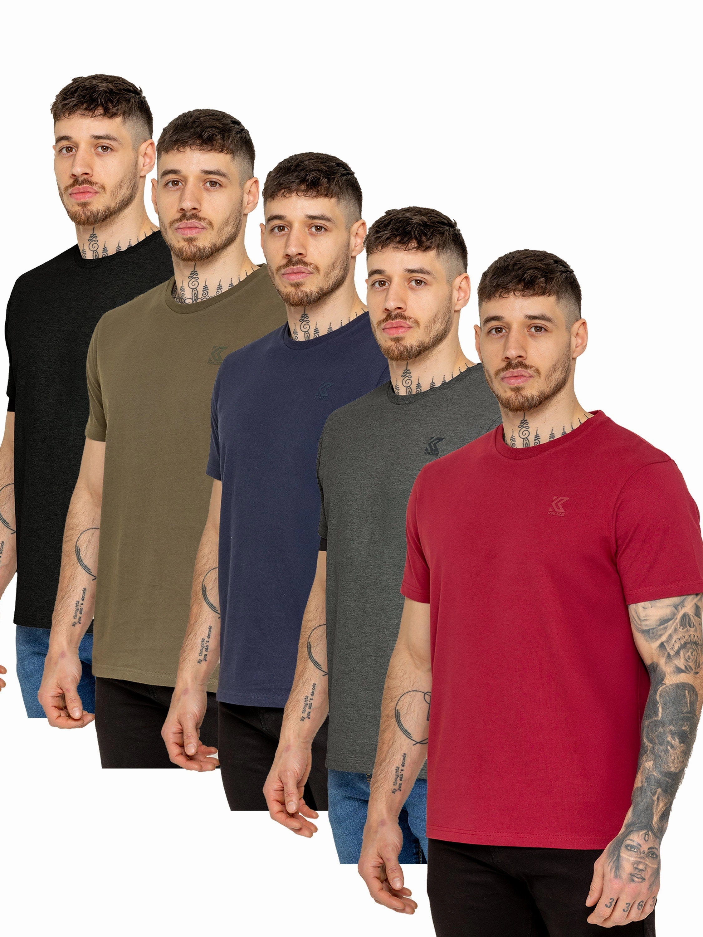 Kruze | Mens Crew Neck T-Shirt 5 Pack Holiday Outfit Style Scoop neck