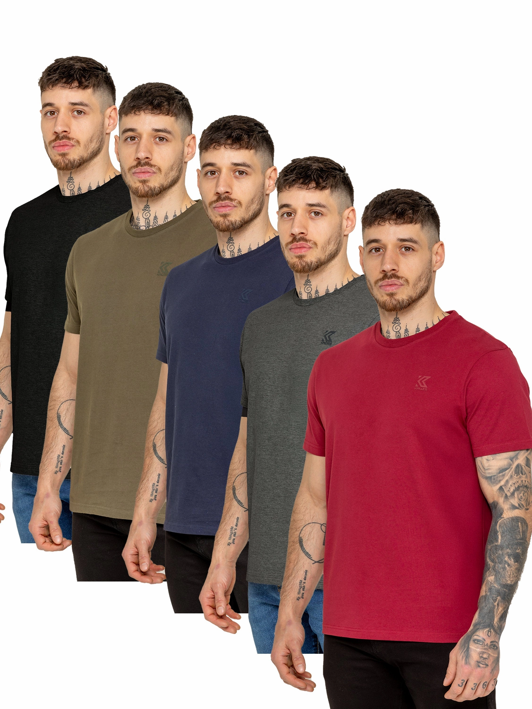 Kruze | Mens Crew Neck T-Shirt 5 Pack athletic style Slim Silhouette