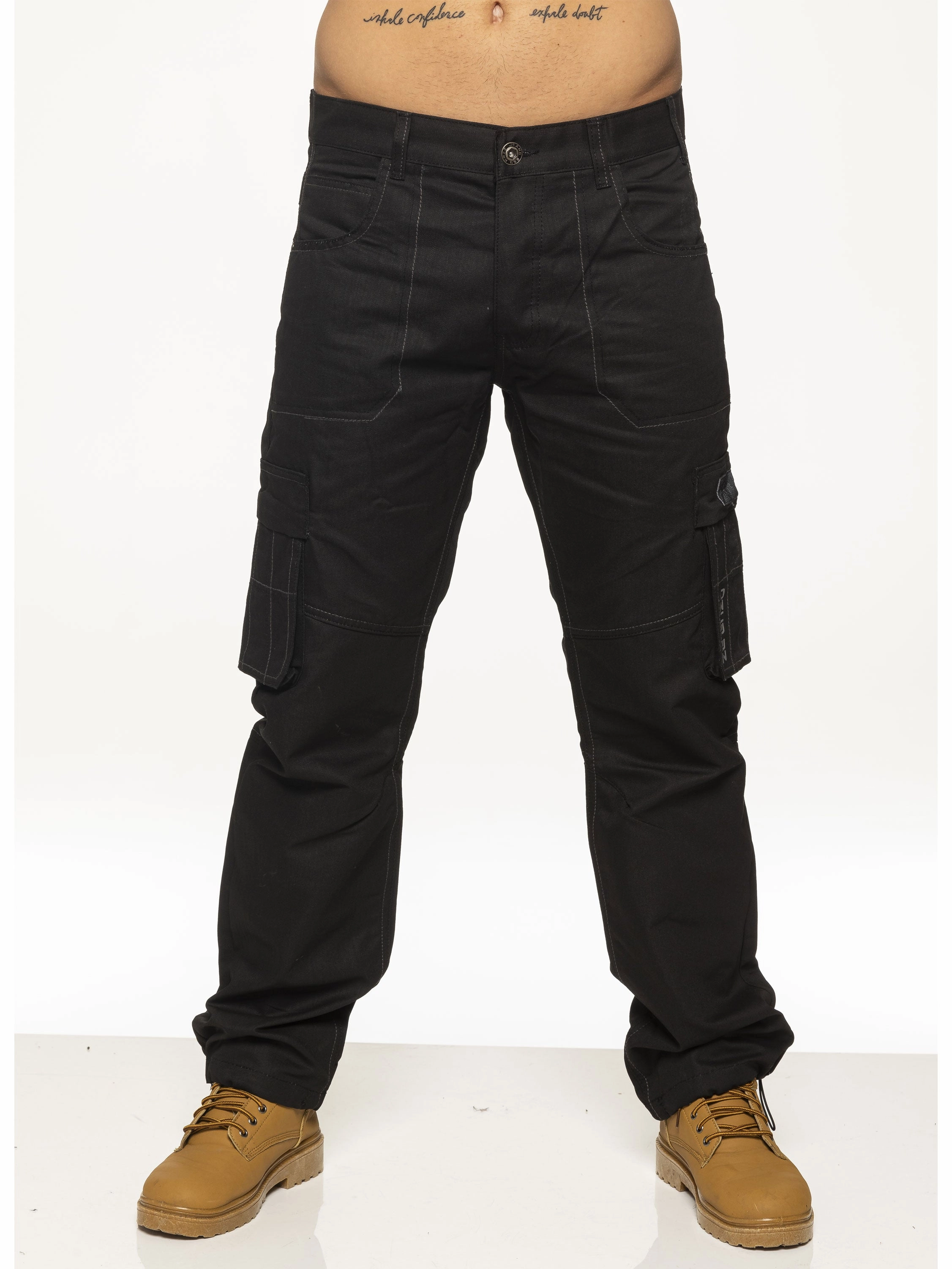 Fall Outfit Mens Black Combat Denim Jeans | Enzo Designer Menswear