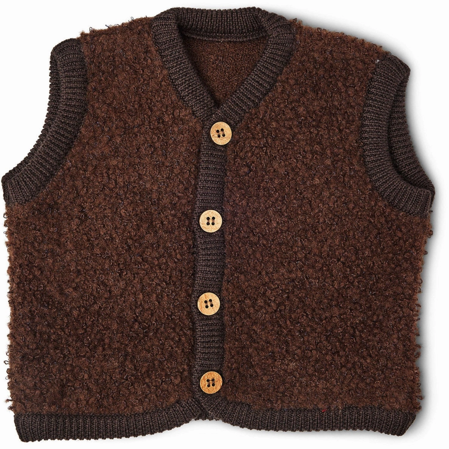 Smallstuff Brown Vest Boucl?? Merino Wool With Buttons buffer