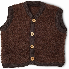 with zippers Adjustable Hem Smallstuff Brown Vest Boucl?? Merino Wool With Buttons