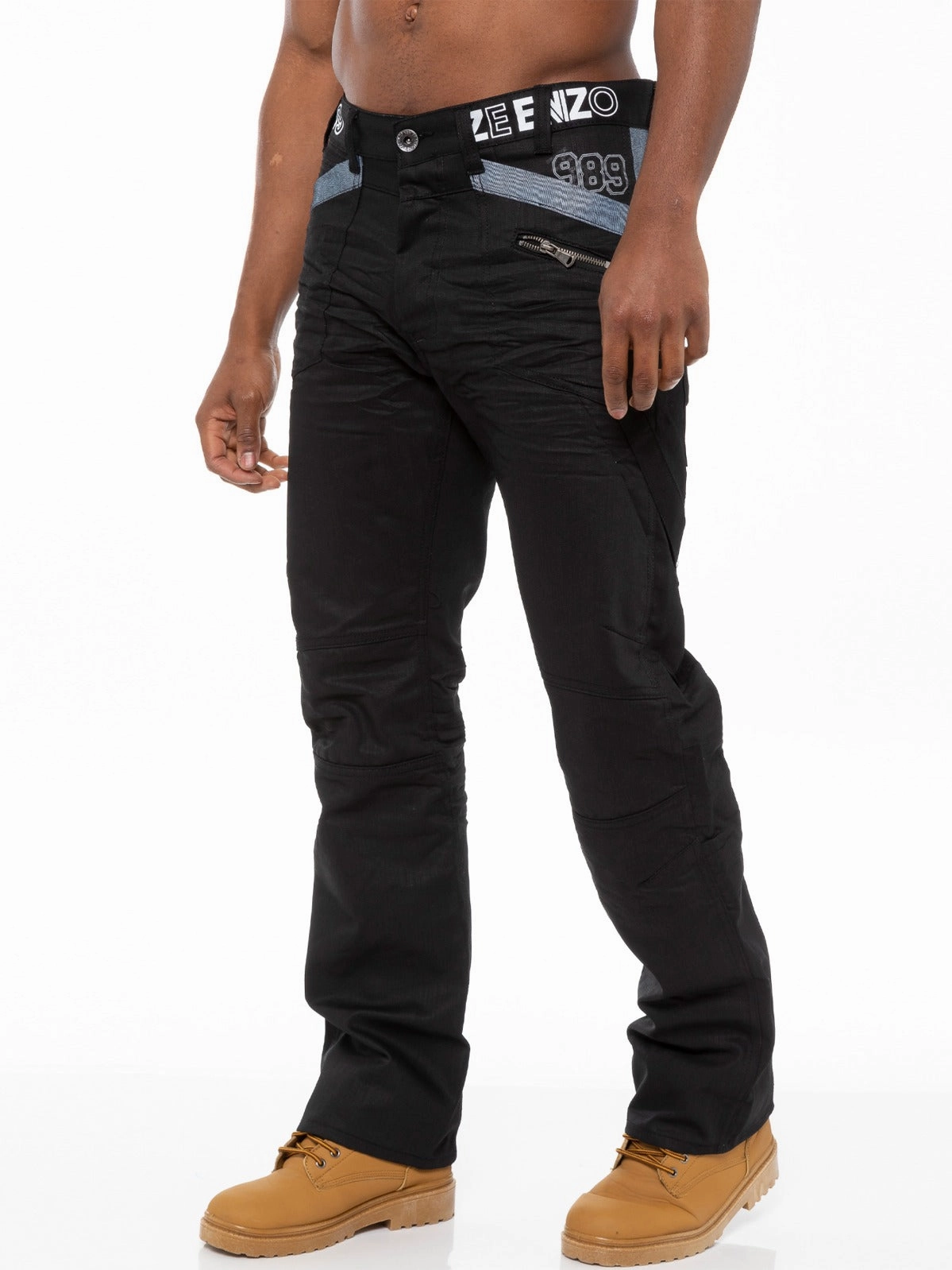 Season Ready Soft Texture Mens Tapered Black Coated Denim  Jeans | Enzo Designer Menswear