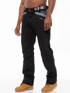Mens Tapered Black Coated Denim  Jeans | Enzo Designer Menswear Eco Certified Textile Standards