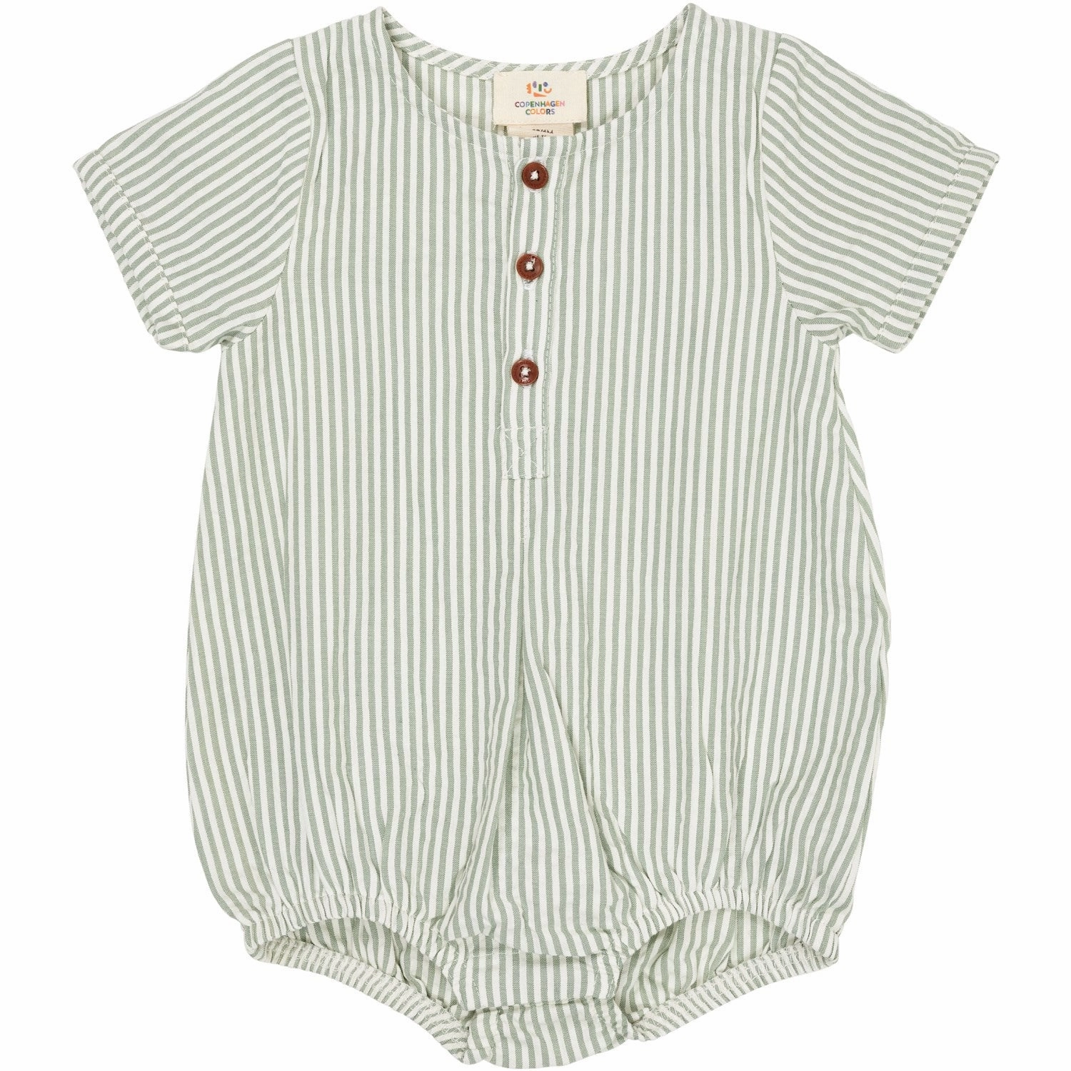 Work Hot Cool Singer COPENHAGEN COLORS Green W Cream Stripe Seersucker Romper W. Sleeves