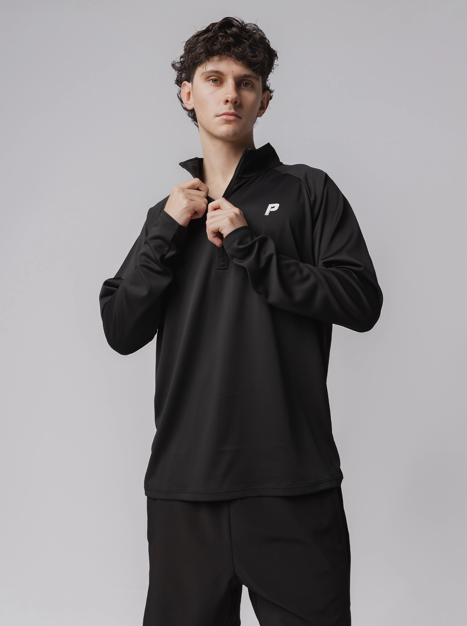 1/4 Zip Performance Long Sleeve In Black Lightweight Weave Quick Drying
