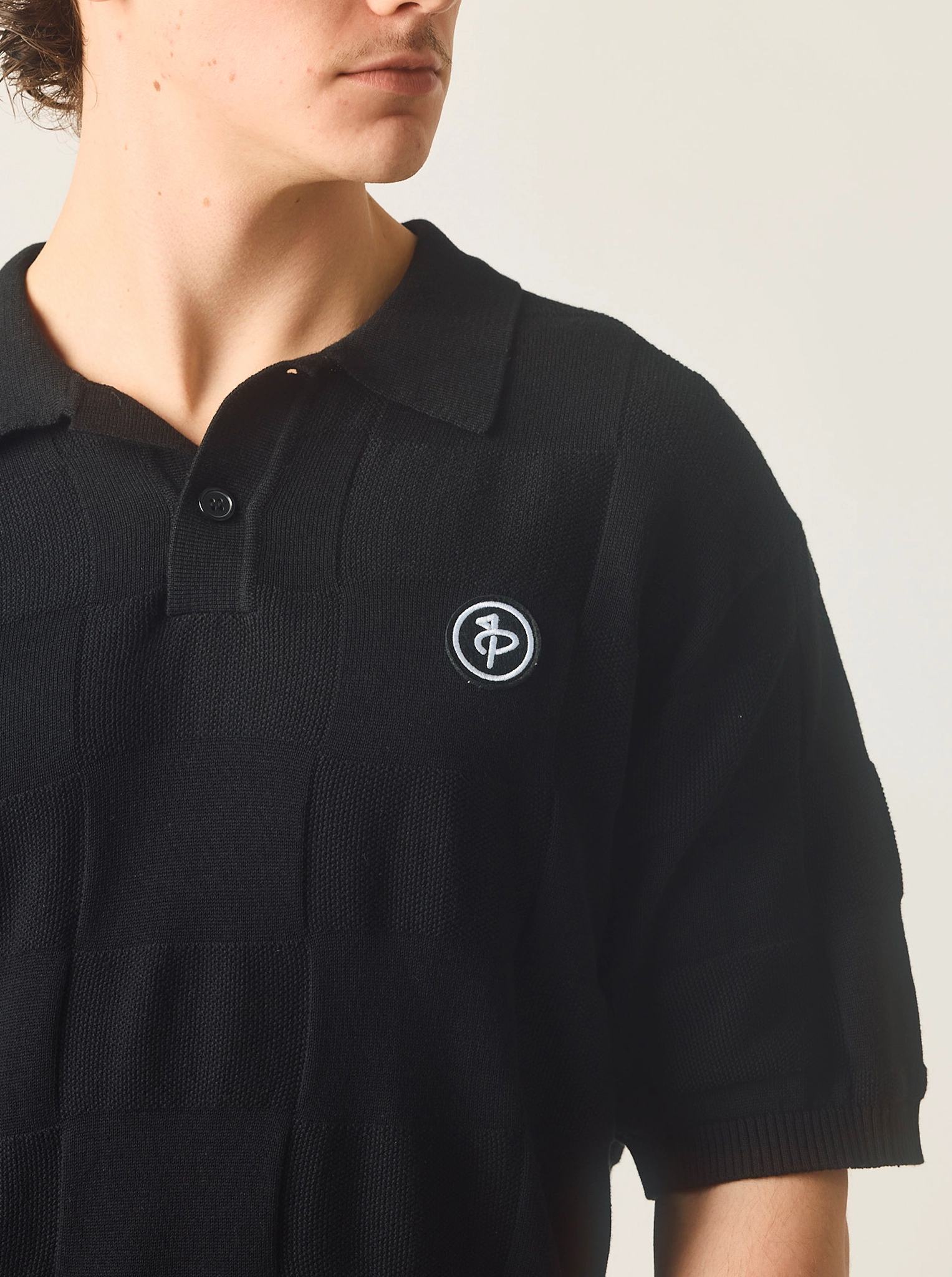 Herringbone Texture Check Knit Polo