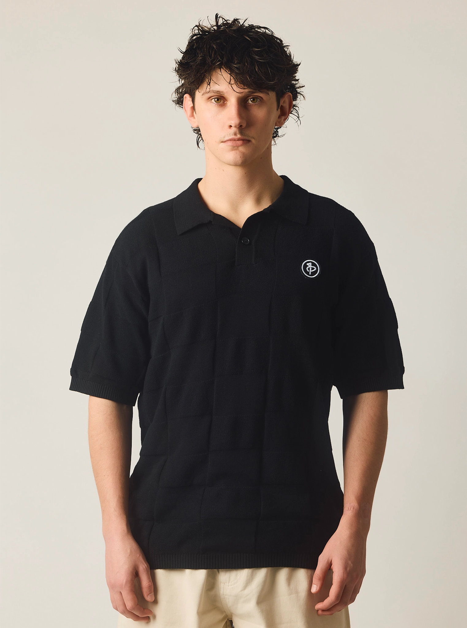 Check Knit Polo Button-Down Collar