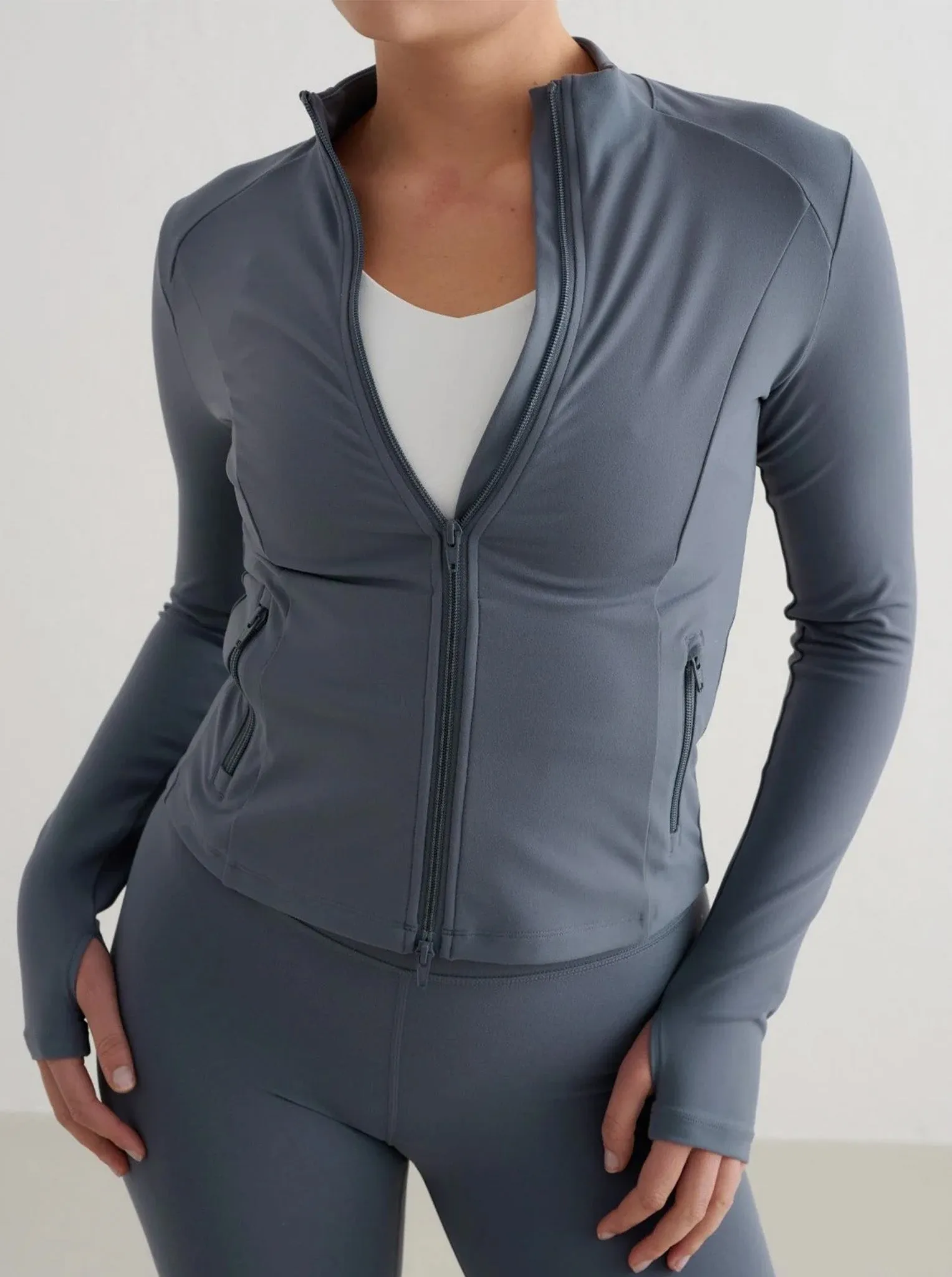 Modern Outerwear Smooth Zipper Action Stormy Blue Sense Zip Jacket