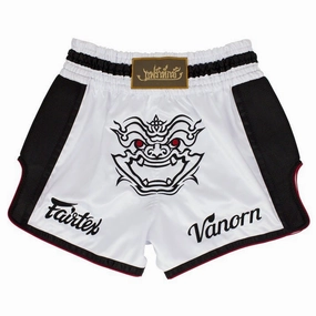 Fairtex Slim Fit Muay Thai Shorts Vanorn BS1712 White Wear Resistant Fabric Simple Style