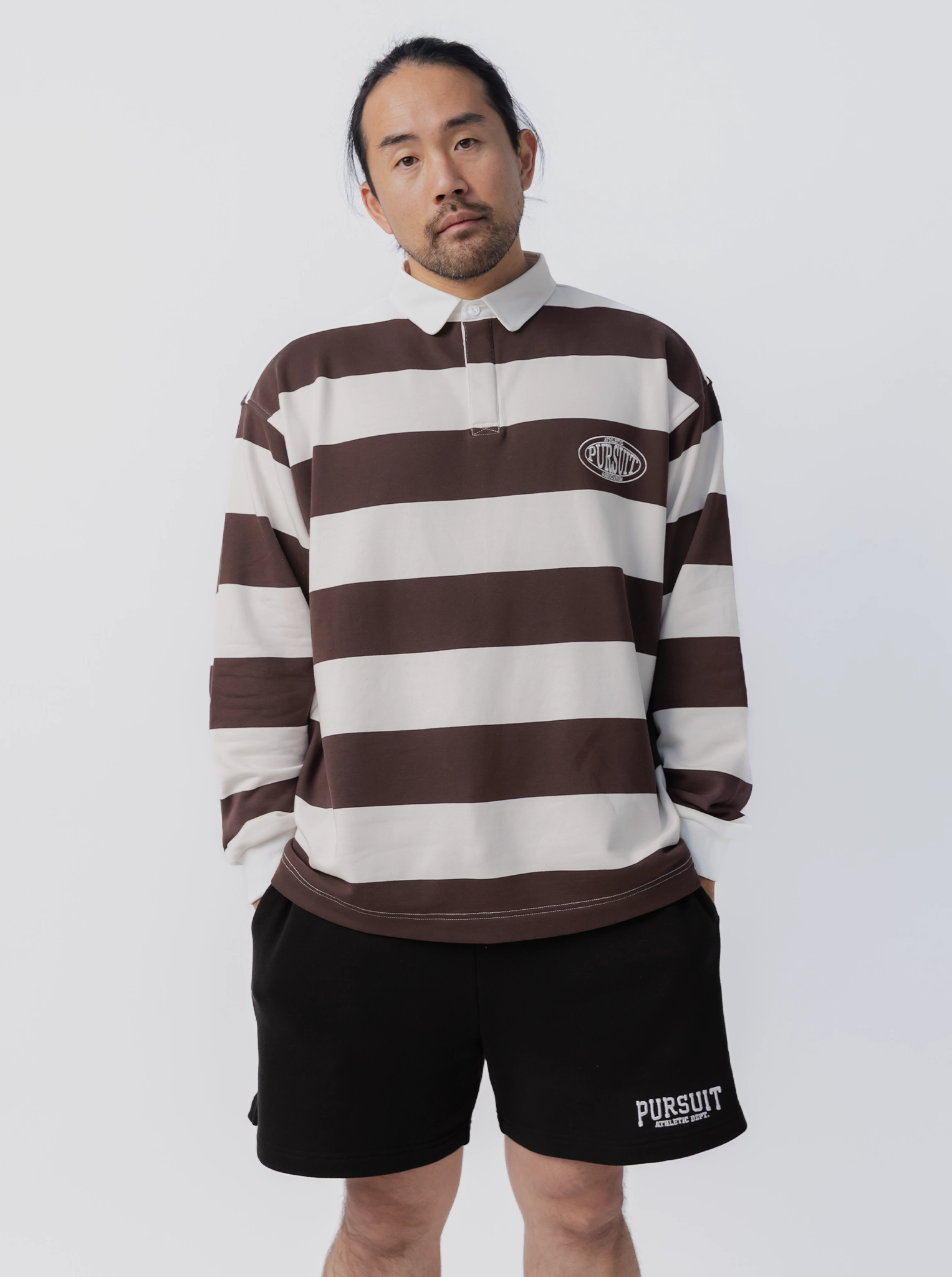 Striped Rugby Jersey in Umber & White Black bear like