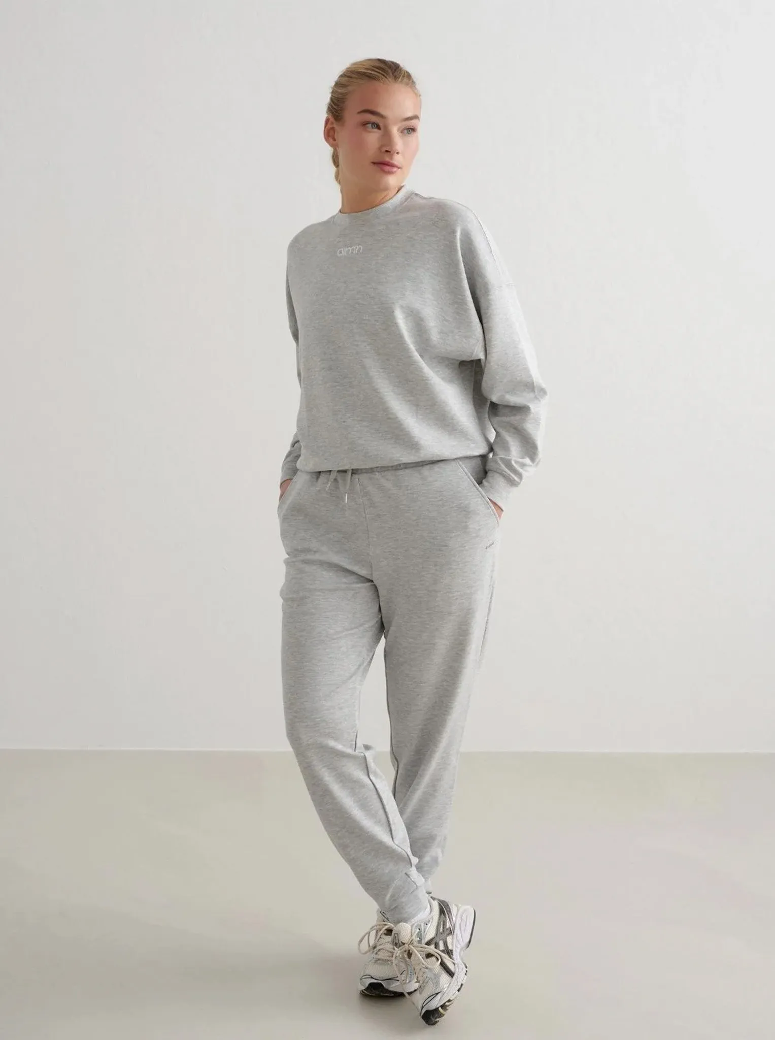 DoubleLayeredHem Light Grey Melange Comfy Modal Pants
