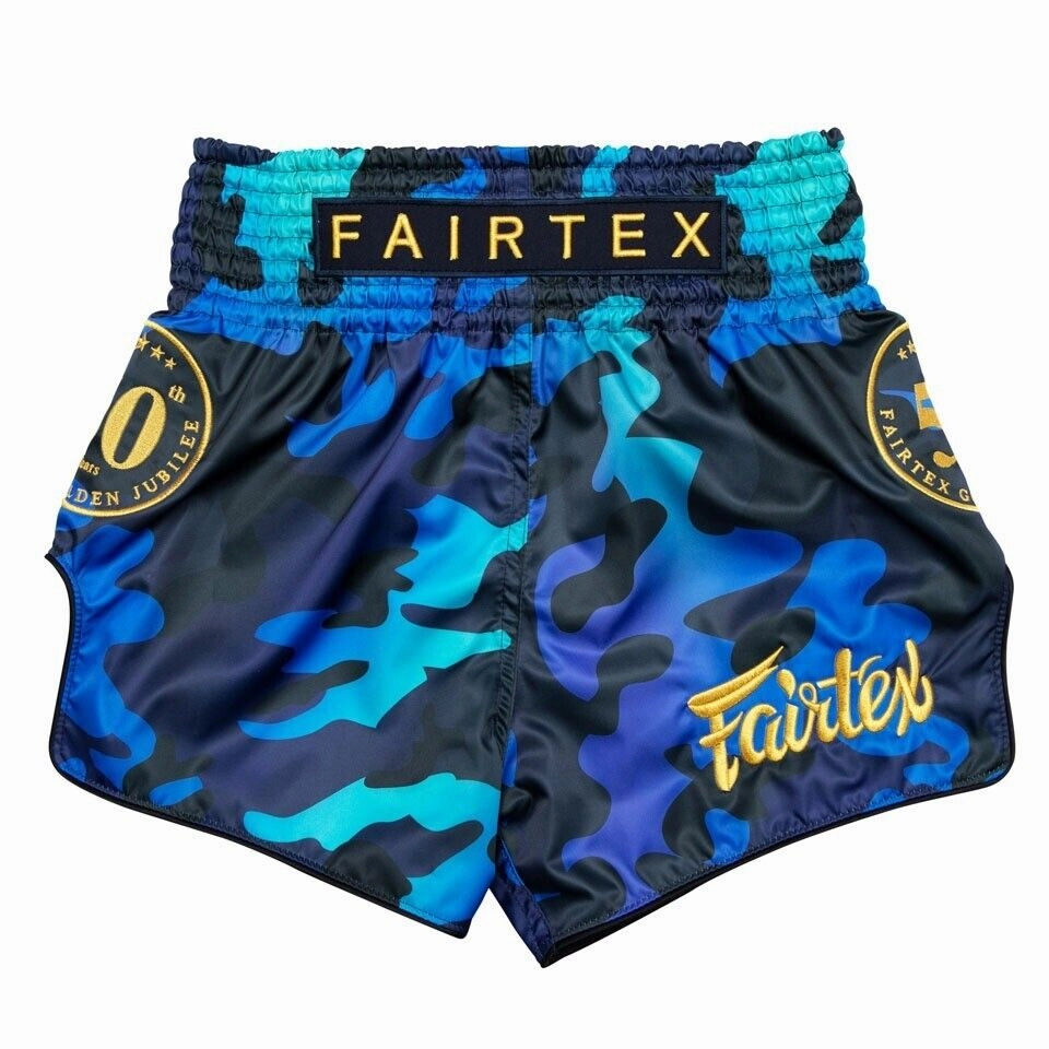 Multi Panel Cut Fairtex Golden Jubilee Luster Muay Thai Shorts Blue BS1916