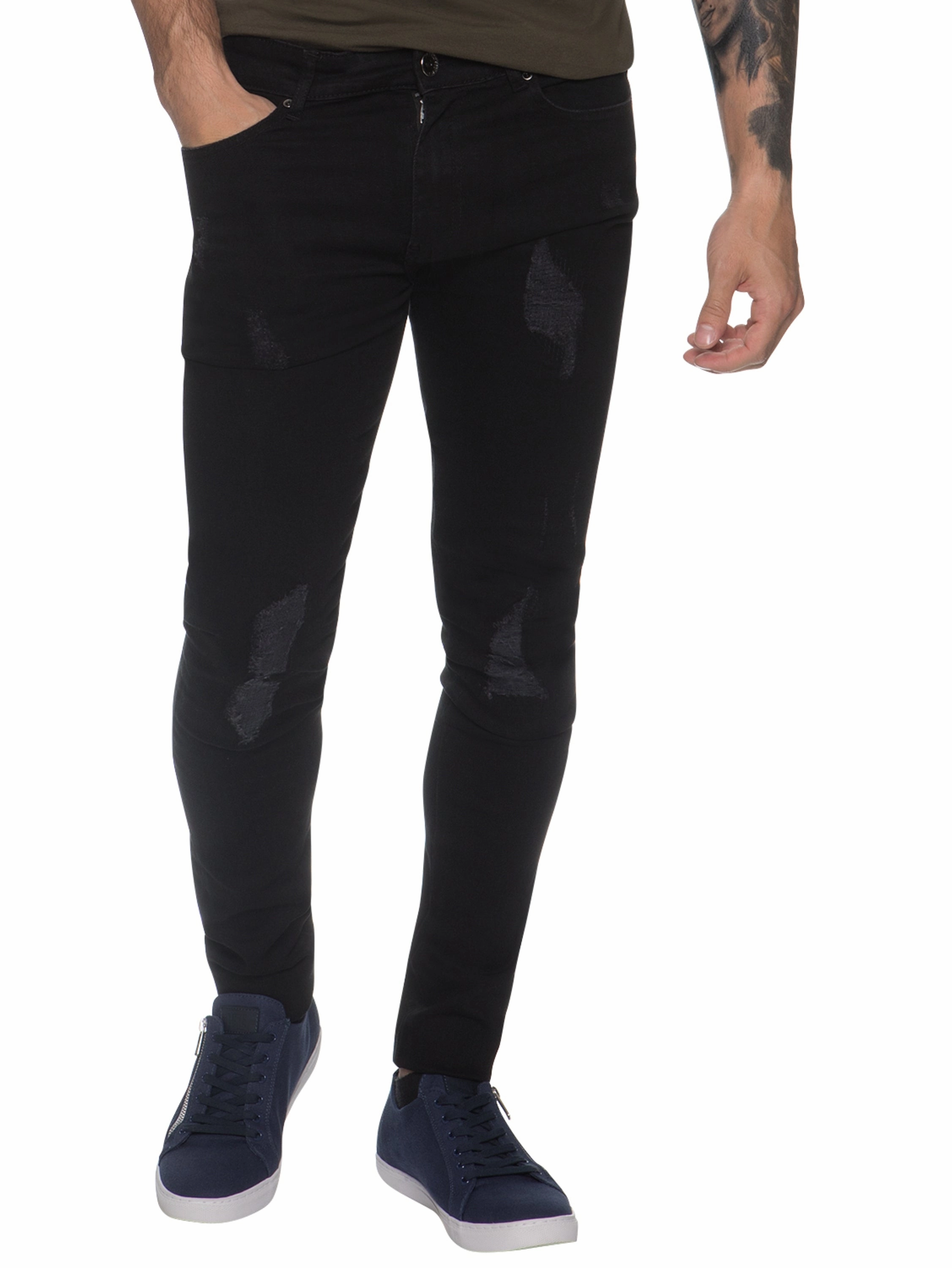 Super Skinny Stretch Rip & Repair Slim Jeans | Enzo Designer Menswear Outfit Essential