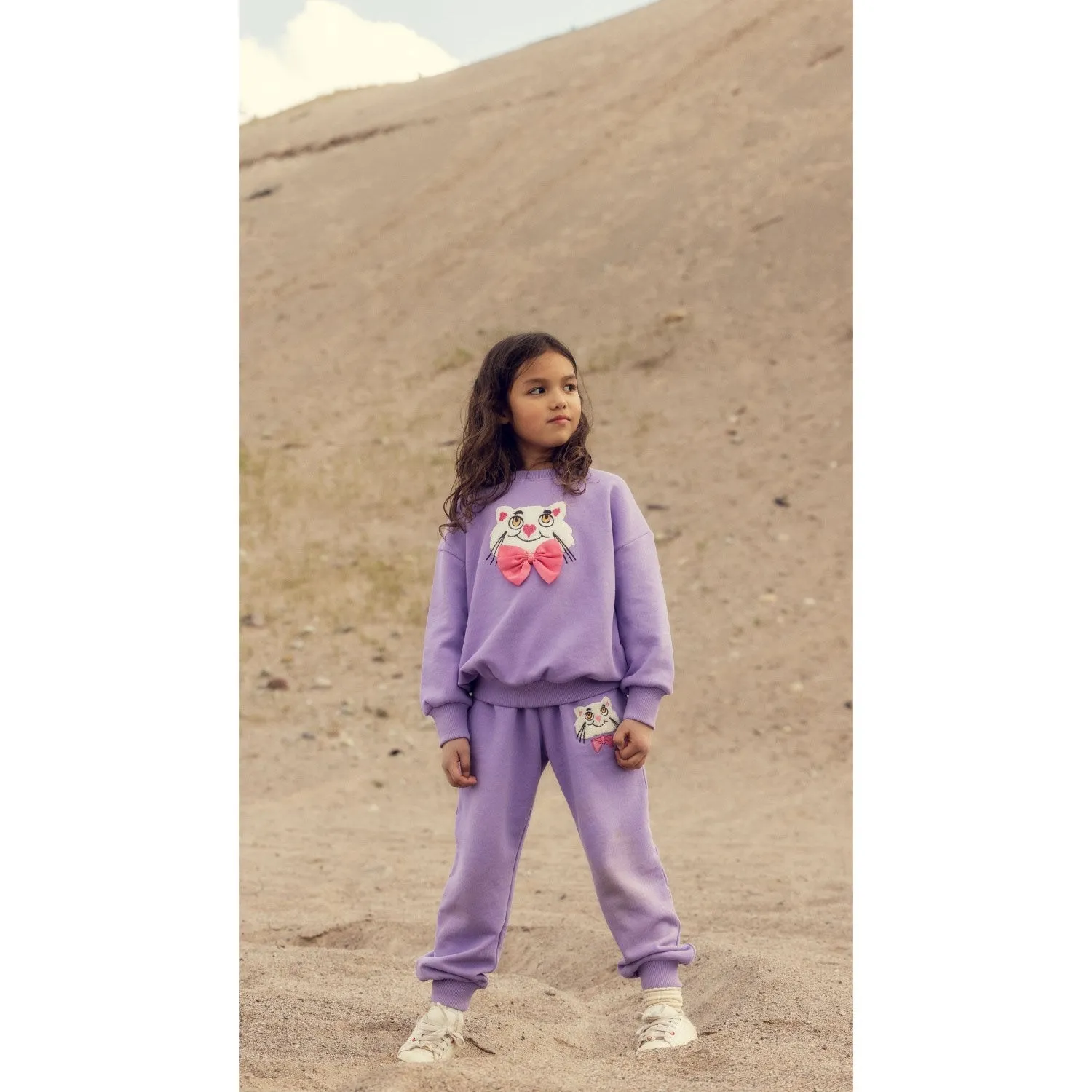 Multipocket Functionality Sport-Ready Apparel Mini Rodini Purple Cat With Bowtie Chenille Sweatpants