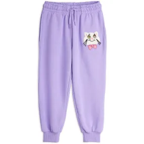 Durable Polyester Blend Mini Rodini Purple Cat With Bowtie Chenille Sweatpants