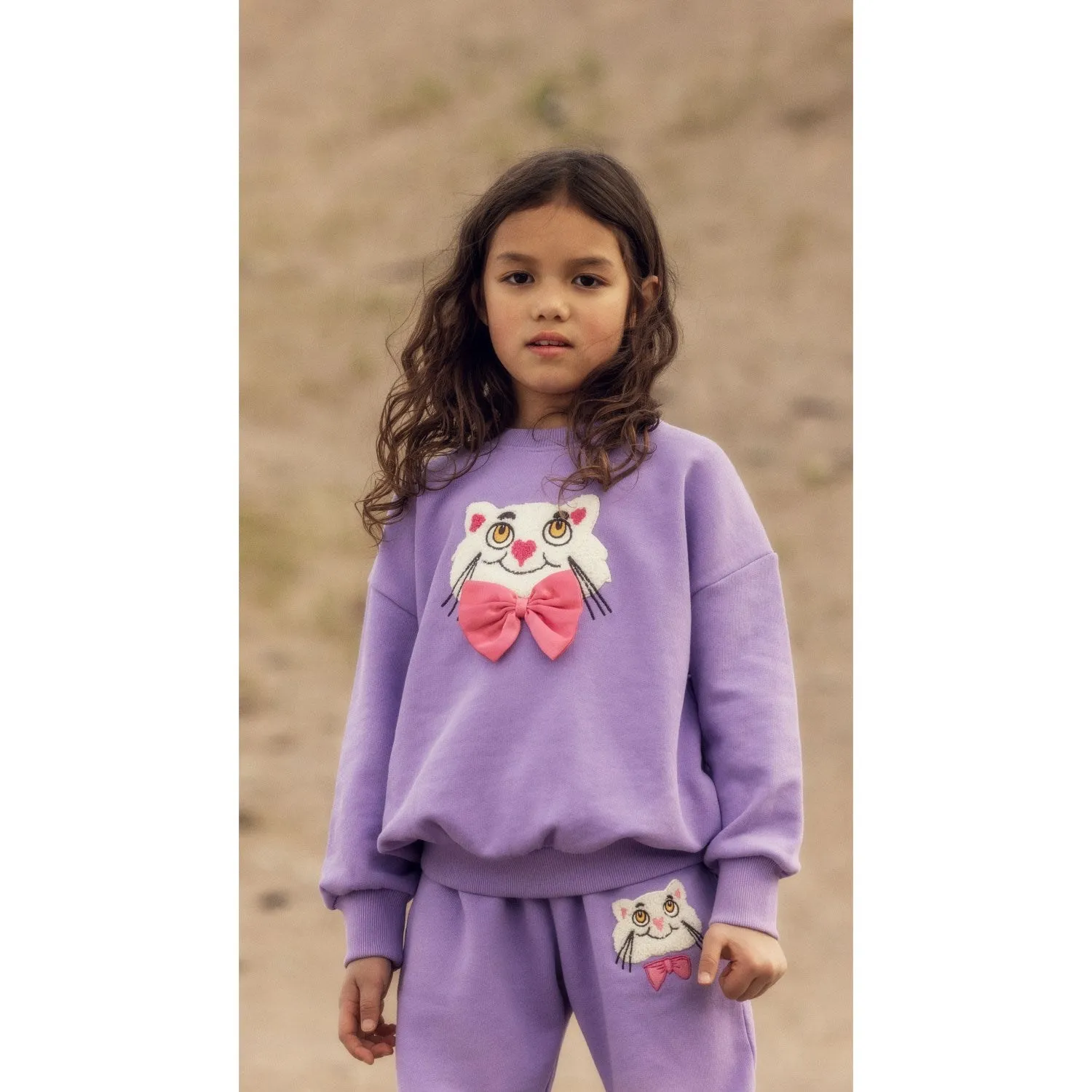 EnhancedBreathability Mini Rodini Purple Cat With Bowtie Chenille Sweatpants