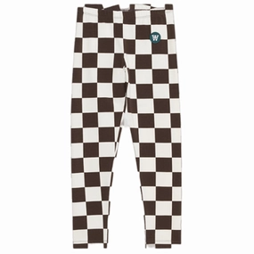 Wood Wood Off-White/Black Coffee Aop Ira Checkered Leggings For Teens Skin Friendly