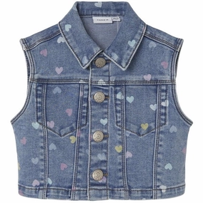 Long Wearing wideness Name it Medium Blue Denim Hearts Rosa Denim Vest