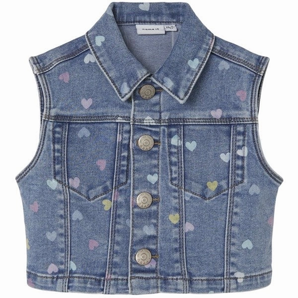 popular in coastal areas bumpy Name it Medium Blue Denim Hearts Rosa Denim Vest