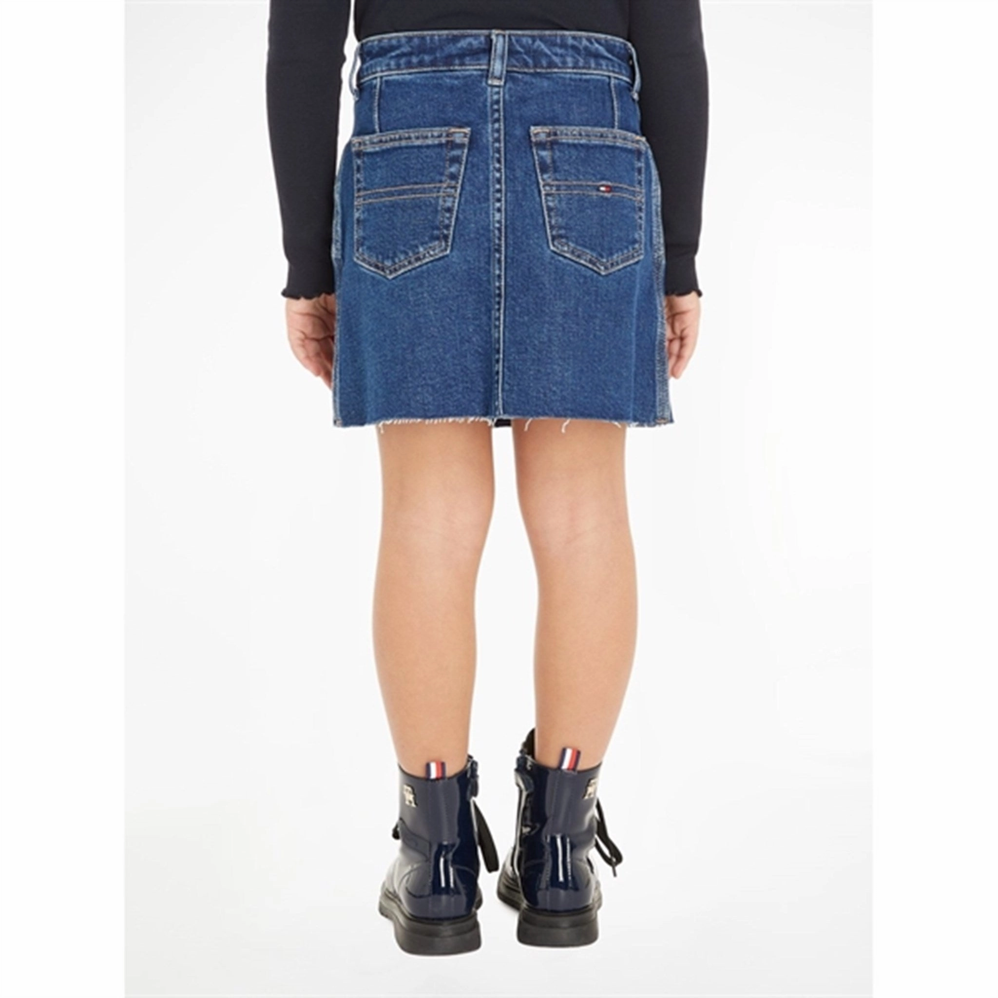 Tommy Hilfiger Denim Button Through Skirt Midblueclean Double Layer Construction