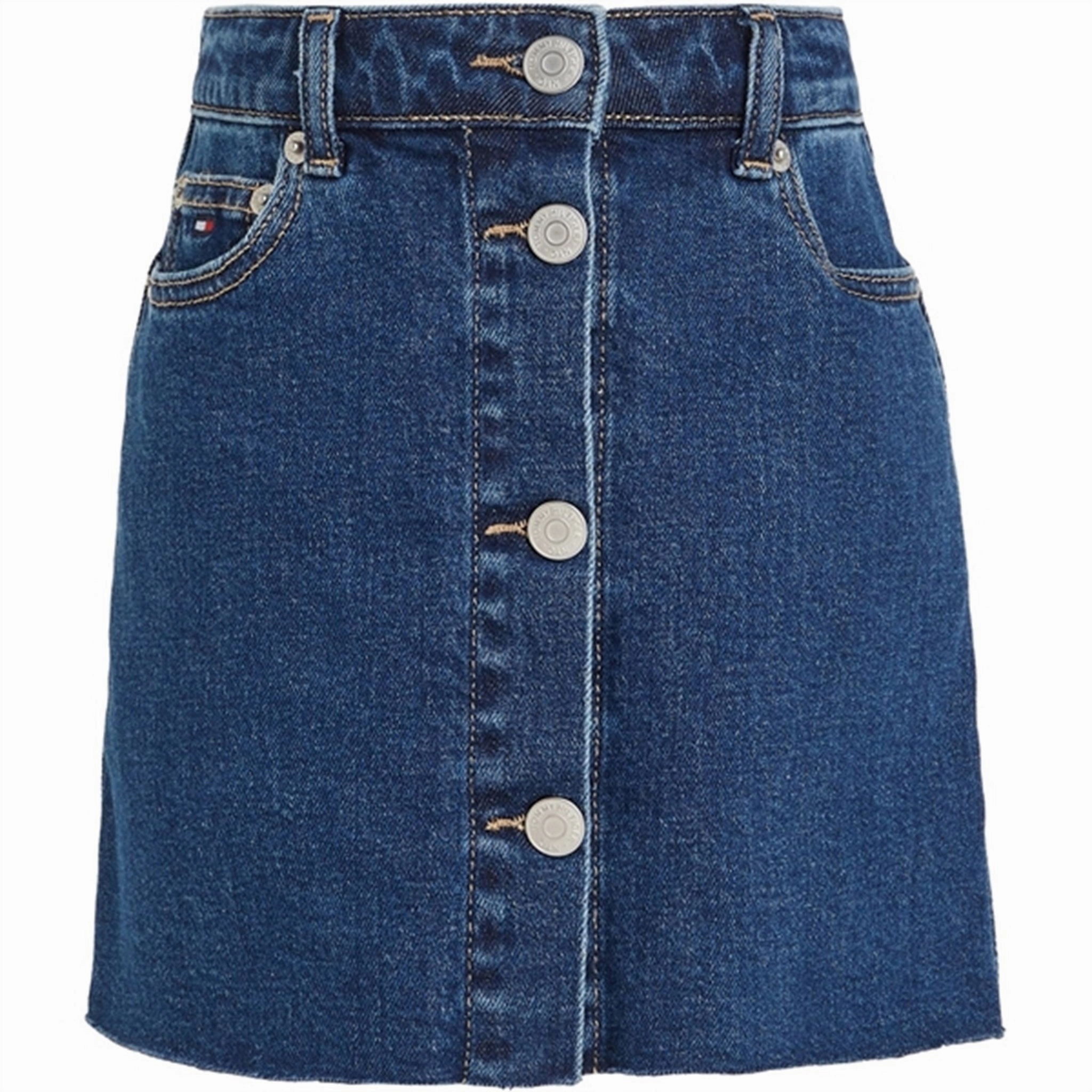Signature Detail Tommy Hilfiger Denim Button Through Skirt Midblueclean