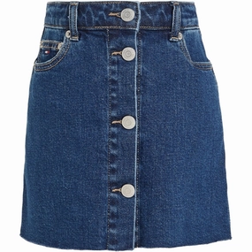 Signature Detail Tommy Hilfiger Denim Button Through Skirt Midblueclean