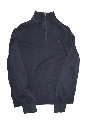 Bonded Hem Technology Tommy Hilfiger Mens Navy Quarter Zip (Size L)