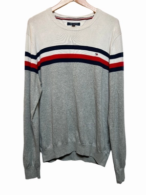 Temperature control Tommy Hilfiger White Grey Striped Sweater (Size L)