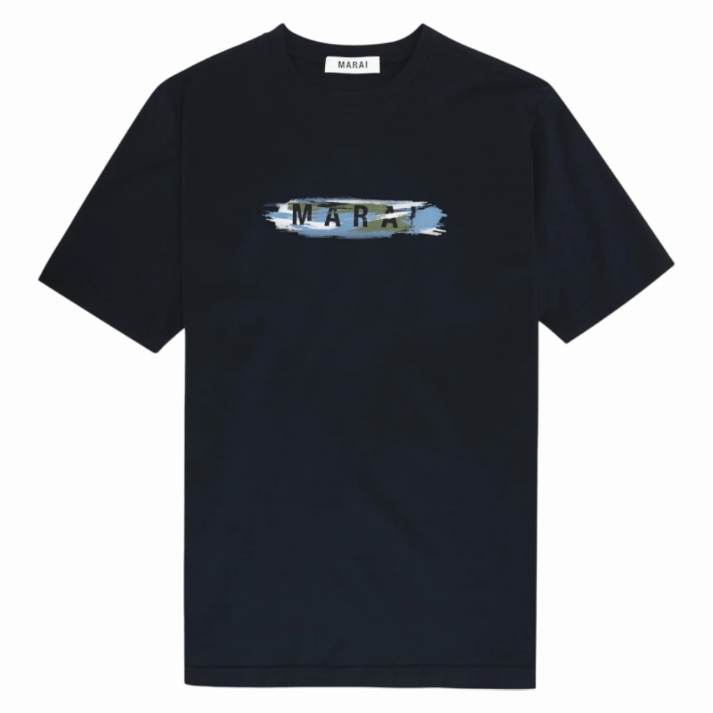 Marai Brush Logo T-Shirt Men Stretch Jersey Knit
