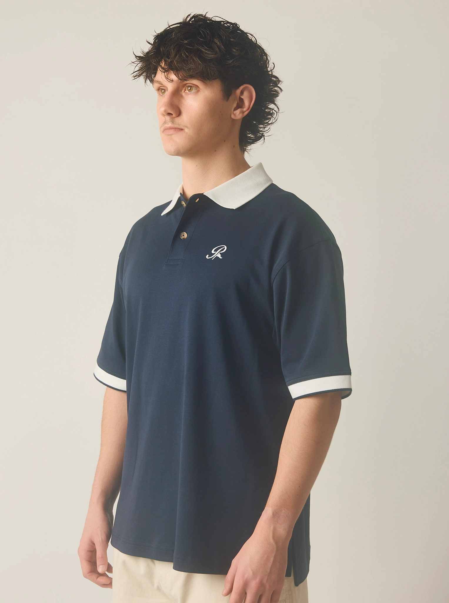 Durable Ribbed Cuffs Fashionable Fit Polo Shirt in Navy
