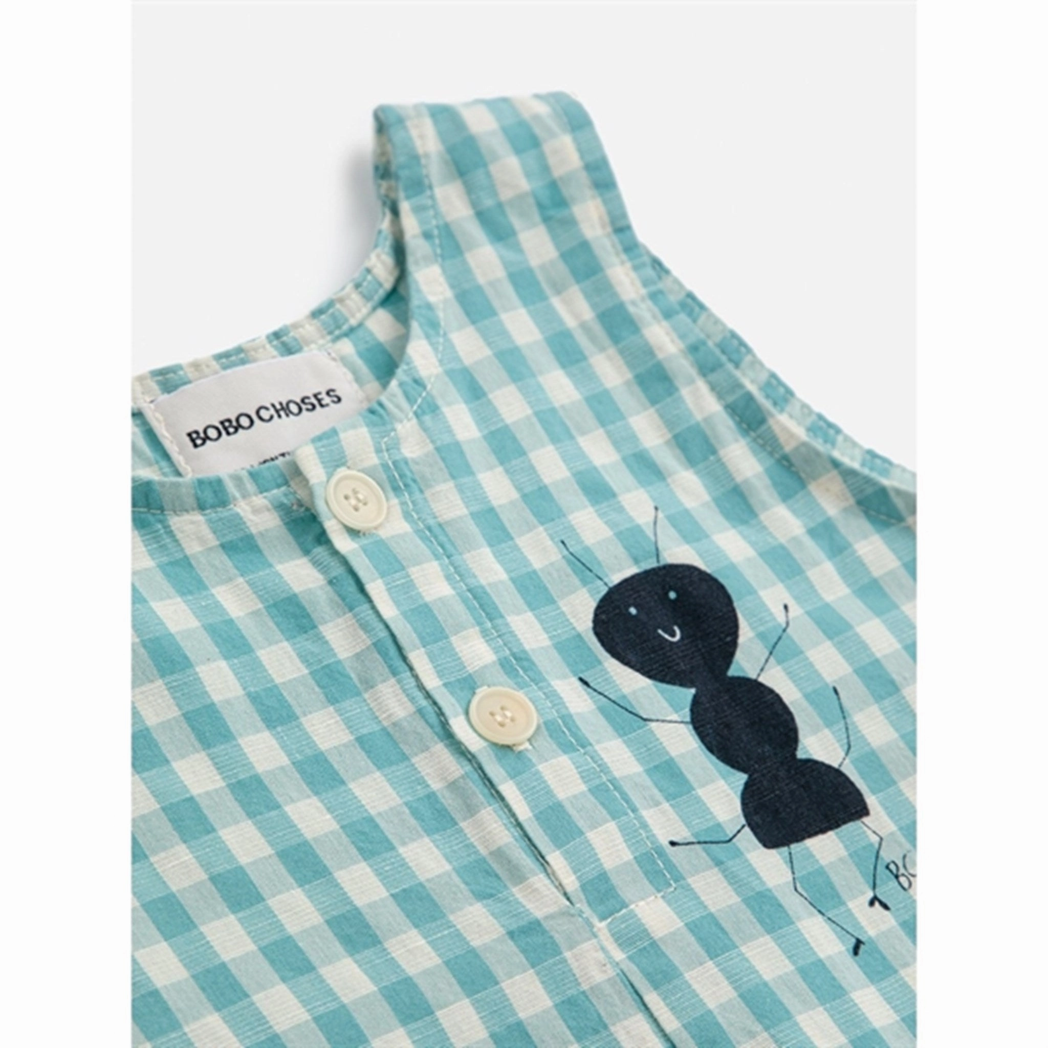 Office work Bobo Choses Baby Ant Vichy Woven Playsuit Sleeveless Turquoise