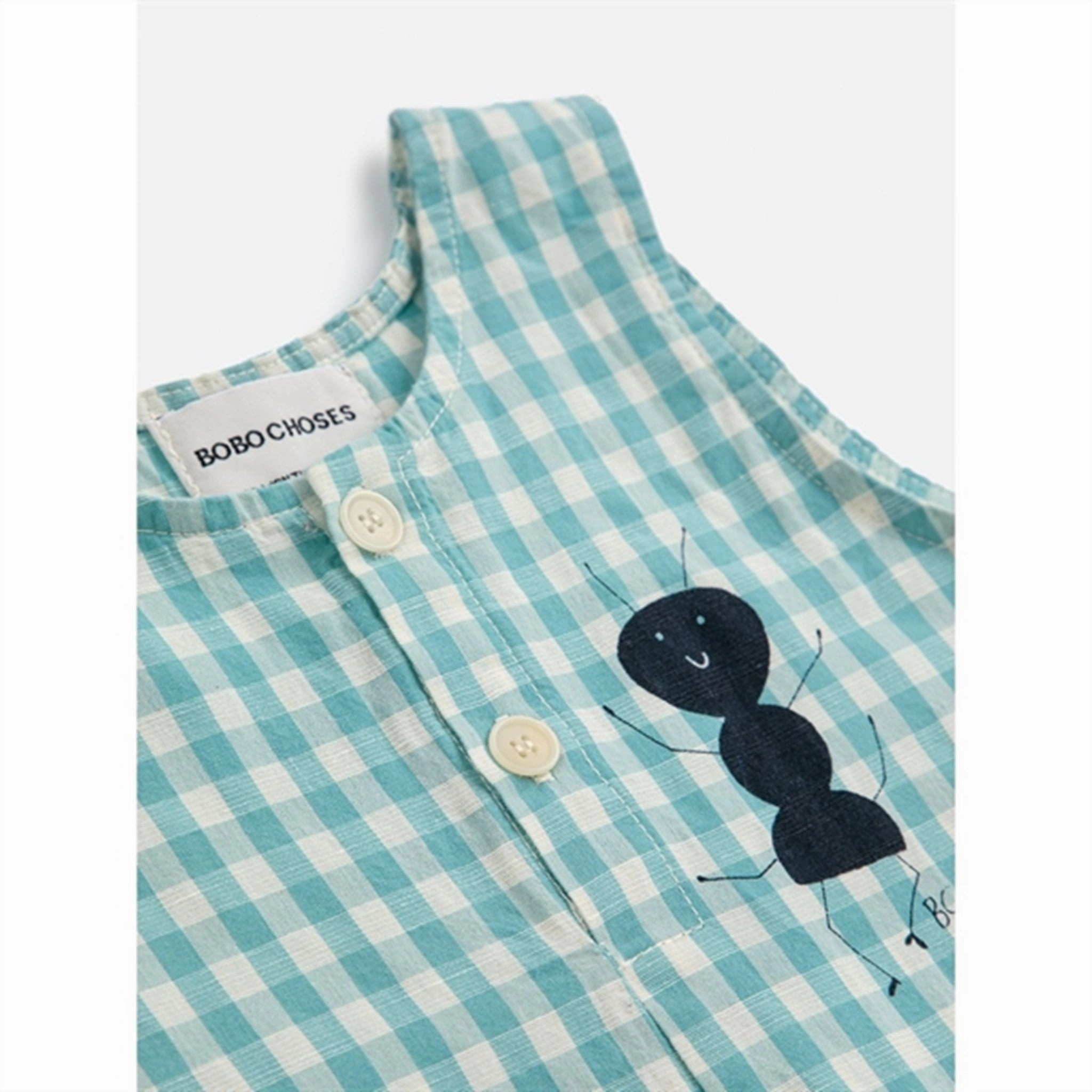 Bobo Choses Baby Ant Vichy Woven Playsuit Sleeveless Turquoise Essential Family Premium Kids