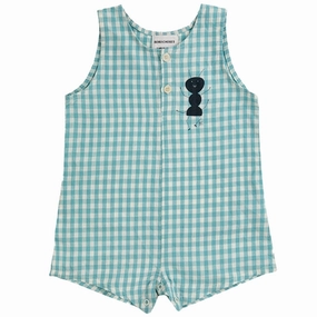 Bobo Choses Baby Ant Vichy Woven Playsuit Sleeveless Turquoise Lightweight Clean