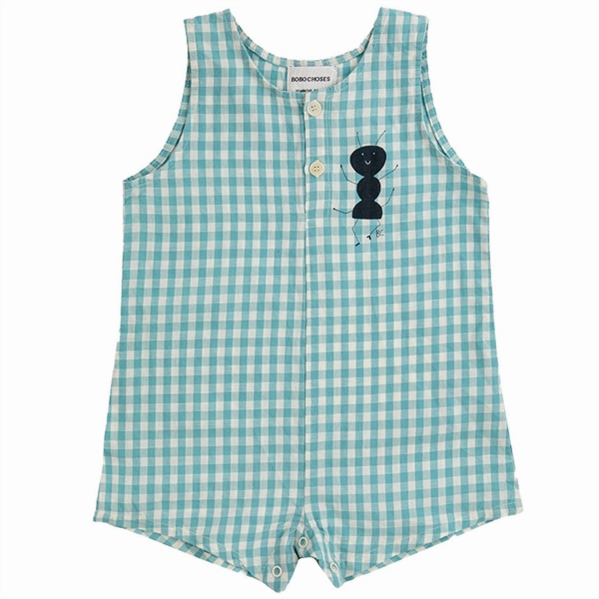 Bobo Choses Baby Ant Vichy Woven Playsuit Sleeveless Turquoise Lightweight Clean