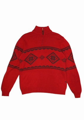 Nautica Mens Red Patterned Quarter Zip (Size M) Breathable Comfort No Effort