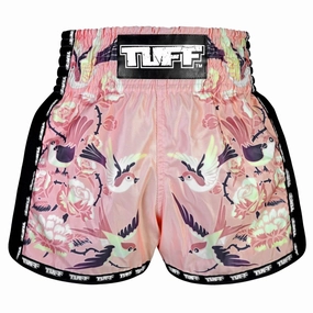 Mesh Ventilation Zones TUFF Muay Thai Shorts Pink Birds With Roses MSC123
