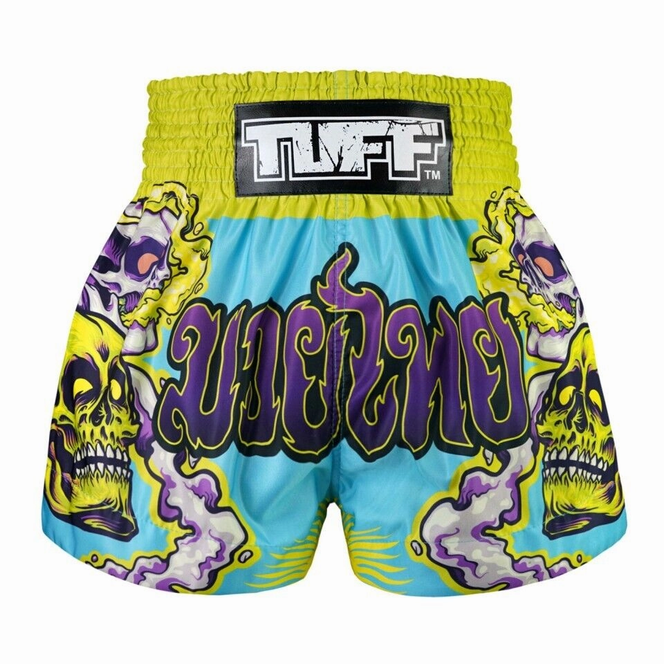 TUFF Muay Thai Shorts Trippy Skull MS682 Kickboxing MMA Fitness Friendly