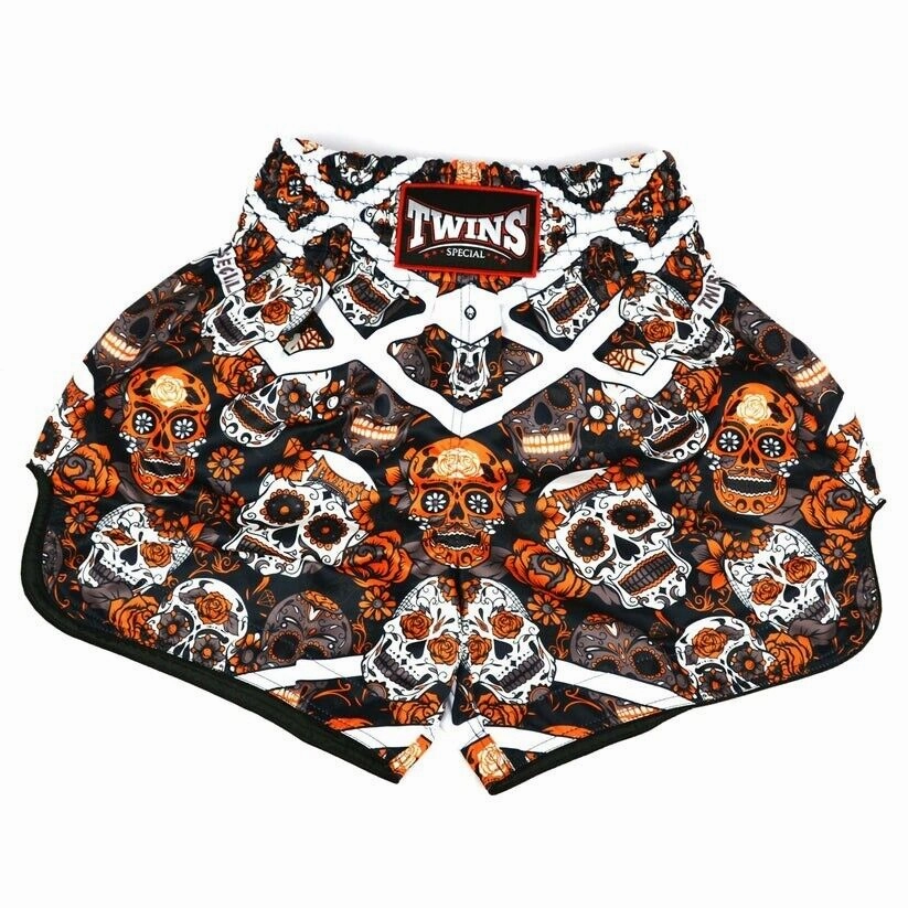 Twins Calaveras  Muay Thai Shorts Black / Orange Kickboxing MMA Plus Size