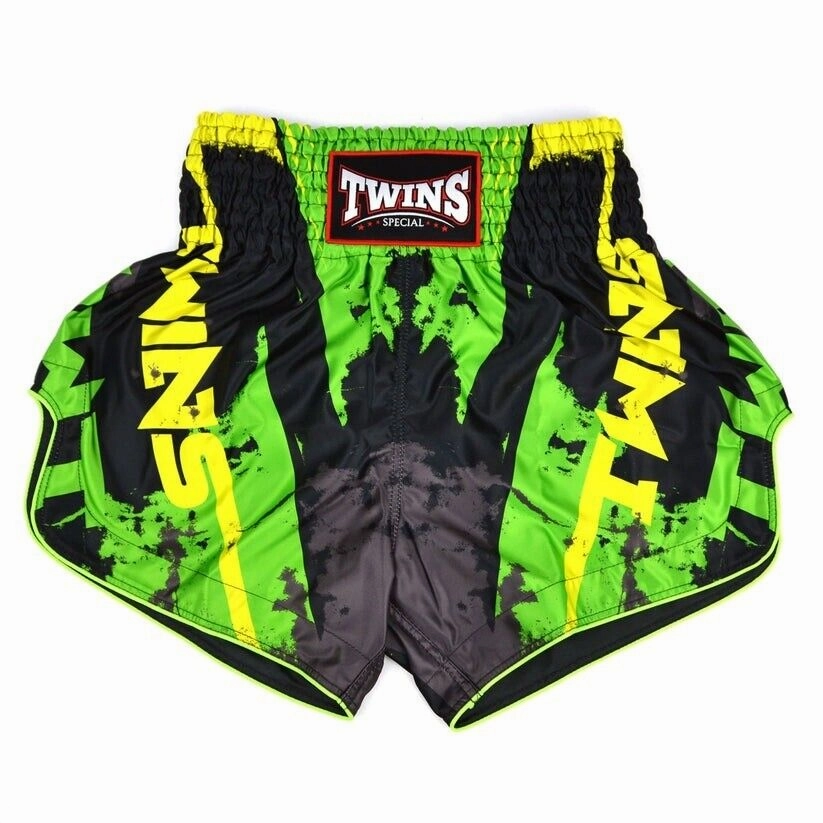 Tight Fit Side Pockets Twins Candy Muay Thai Shorts Kickboxing MMA Green / Pink