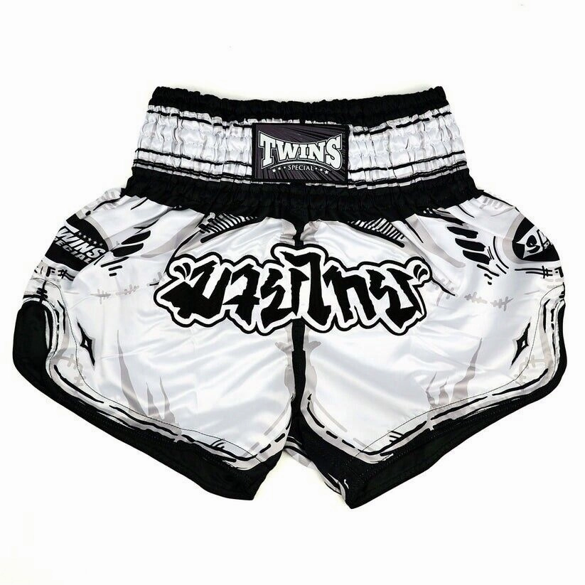 Twins COMIC Muay Thai Shorts White Kickboxing MMA stretchy design Easy Adjust Drawcord