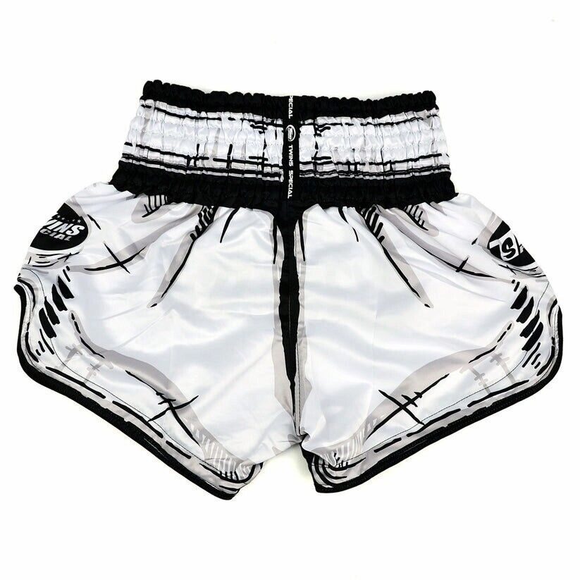 Ventilated Back Panels Twins COMIC Muay Thai Shorts White Kickboxing MMA