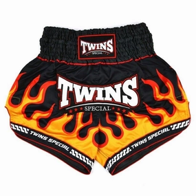 Stretch Fit Design Twins FLAME Muay Thai Shorts Black Kickboxing MMA