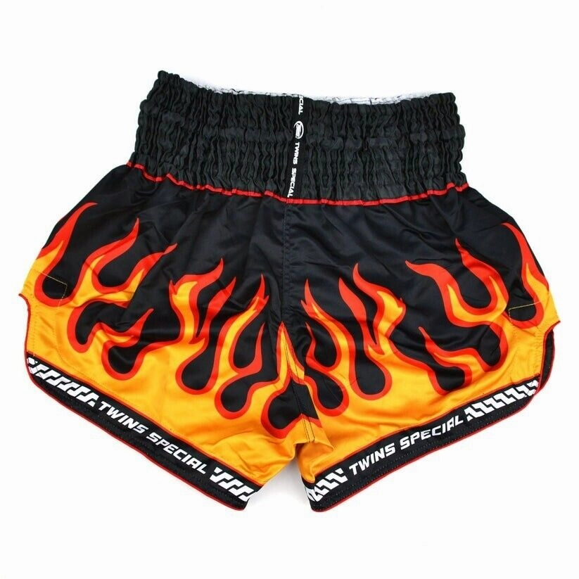 Twins FLAME Muay Thai Shorts Black Kickboxing MMA Beach Ready