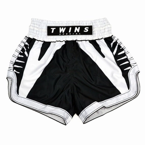 Sport Friendly Fair trade Twins Special SPINE Muay Thai Shorts Black / White Kickboxing MMA