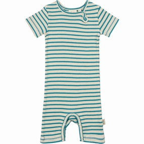 Versatile Event Petit Piao Turquise /Dark Off White Summer Romper S/S Modal Striped